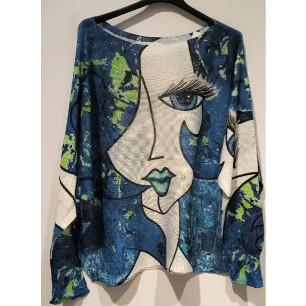 L89 Loowie Blue Muse Printed Knit Sweater | Round Neck | One Size S-L